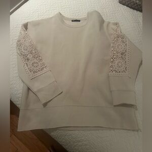 Zara Cream Crochet Sleeve Sweatshirt. Size S. EUC (never worn)